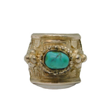 19th Century Sterling Silver Chinese Turquoise Set Ring Antique c1890 Size N