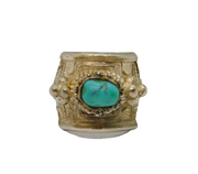 19th Century Sterling Silver Chinese Turquoise Set Ring Antique c1890 Size N