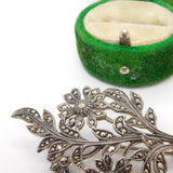 Sterling Silver Marcasite Set Floral Spray Brooch Antique c1920 Art Deco