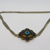 Austro-Hungarian Sterling Silver, Turquoise & Garnet Choker Necklace Antique