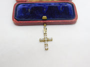 Sterling Silver Gilt Diamond Paste Set Cross Charm Pendant Vintage c1970