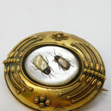 Victorian Gold Plated & Mother of Pearl Shibayama Brooch Antique c1880s