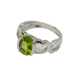 Sterling Silver Peridot Cut Out Heart Pattern Dress Ring Vintage c1990 Size M