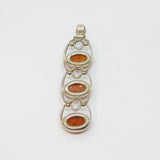 Sterling Silver Triple Baltic Amber Hinged Long Drop Charm Pendant Vintage c1970