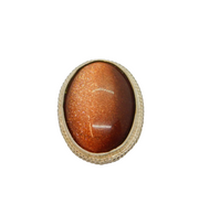 Sterling Silver Sparkling Goldstone Oval Brooch Pin Modern 1991 Birmingham