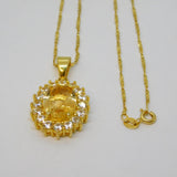 Sterling Silver Gilt, Large Citrine & White Sapphire Floral Pendant Necklace