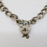 Sterling Silver Curb Link Charm Bracelet Heart Lock Vintage 1975 Birmingham