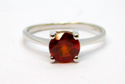 Sterling Silver Round Garnet Solitaire Dress Ring Vintage c1970 Size N 1/2