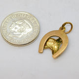 9ct Yellow Gold Horse in the Horseshoe Lucky Charm Pendant Vintage c1970