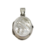 Sterling Silver Patterned Small Oval Locket Charm Pendant Vintage c1970