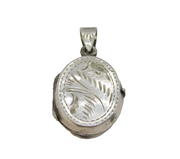 Sterling Silver Patterned Small Oval Locket Charm Pendant Vintage c1970