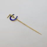 Victorian 12ct Gold & Blue Enamel Horseshoe & Crop Lucky Stick Pin Antique