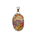 Sterling Silver Resin Set Flower Drop Pendant Vintage c1970