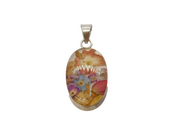 Sterling Silver Resin Set Flower Drop Pendant Vintage c1970