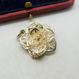 Sterling Silver Filigree Open Rose Charm Pendant Vintage c1970
