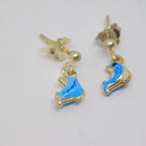 Pair of Sterling Silver Blue Enamelled Dolphin Stud Drop Earrings Vintage c1970
