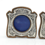 Edwardian Pair of Sterling Silver & Wooden 'Dinna Forget' Picture Frames Antique