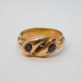 Edwardian 9ct Rose Gold, Garnet Set Serpent Crossover Ring Antique 1906