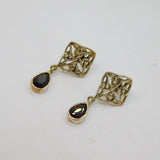 Pair of Sterling Silver Garnet Peardrop Celtic Style Stud Earrings Vintage c1970