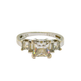Sterling Silver 5 Graduating CZ Stepped Front Dress Ring Modern c1990 Size P