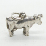 Sterling Silver Simple Standing Cow Charm Pendant Vintage c1970