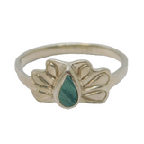Sterling Silver Malachite Set Patterned Ring Vintage c1970 Size L 1/2