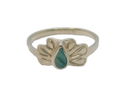Sterling Silver Malachite Set Patterned Ring Vintage c1970 Size L 1/2