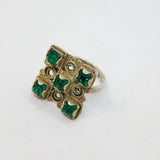 .800 Silver Green Glass Set Square Studio Band Ring Vintage c1970 Size I 1/2