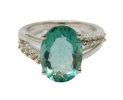 Sterling Silver Blue Zircon & White Sapphire Dress Ring Vintage c1970 Size N 1/2