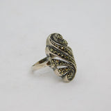 Sterling Silver Marcasite Swirly Pattern Art Deco Ring Antique c1930 Size N
