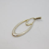 Sterling Silver Modernist Oval Shape Long Drop Charm Pendant Vintage c1970