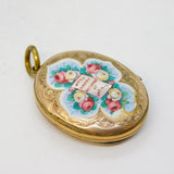 Victorian 9ct Gold Back & Front, Enamel 'Many Happy Returns' Locket Antique