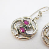Pair of Sterling Silver, Ruby & Emerald Entwined Snake Hook Earrings Vintage