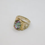 Sterling Silver Green-Purple Mystic Crystal Signet Ring Vintage c1970 Size S 1/2