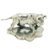 Spanish Cast Sterling Silver Bull & Spanish National Outline Figurine Vintage