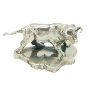 Spanish Cast Sterling Silver Bull & Spanish National Outline Figurine Vintage