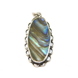 Sterling Silver Natural Shell Ellipse Shape Drop Charm Pendant Vintage c1970