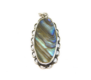 Sterling Silver Natural Shell Ellipse Shape Drop Charm Pendant Vintage c1970