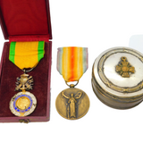 French WW1-Period Soldiers Medal Group & Snuff Box Collection Antique