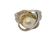Sterling Silver Faux Pearl & Multi-Colour Cocktail Ring Vintage c1970 Size K