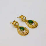 Pair of Gold On Sterling Silver Green Garnet Dangly Drop Earrings Vintage c1970