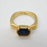 Sterling Silver Gilt & Blue Hardstone Set Dress Ring Vintage c1990s