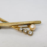 Sterling Silver Gilt, Pearl & Paste Crossover Brooch Vintage c1980