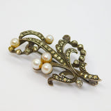 Sterling Silver Art Deco Marcasite & Pearl Floral Brooch Pin Antique c1930