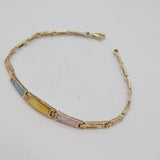 Sterling Silver Pastel Dyed Shell Greek Key Pattern Panel Bracelet Modern c1990