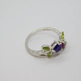 Sterling Silver Pink Topaz, Amethyst & Peridot Ring Modern c1990 Size O 1/2