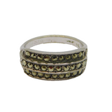 Sterling Silver Three Tier Marcasite Art Deco Dress Ring Antique c1930 Size L