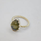 Sterling Silver Labradorite Peardrop Twisted Rope Ring Modern c2000 Size N 1/2