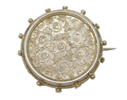 Victorian Sterling Silver Floral Pattern Dress Brooch Pin Antique c1880