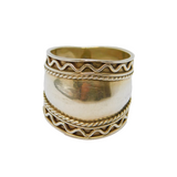 Sterling Silver Graduating Patterned Wide Band Dress Ring Vintage c1970 Size Q